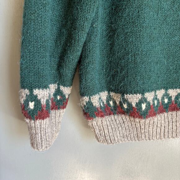 THE ALPACA CONNECTION Women's Med Green Cardigan Cottagecore Soft Geometric - Picture 11 of 12